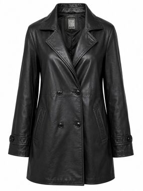 GREG BELL | Black Genuine Leather Convertible Collar Trench Coat Jacket | L